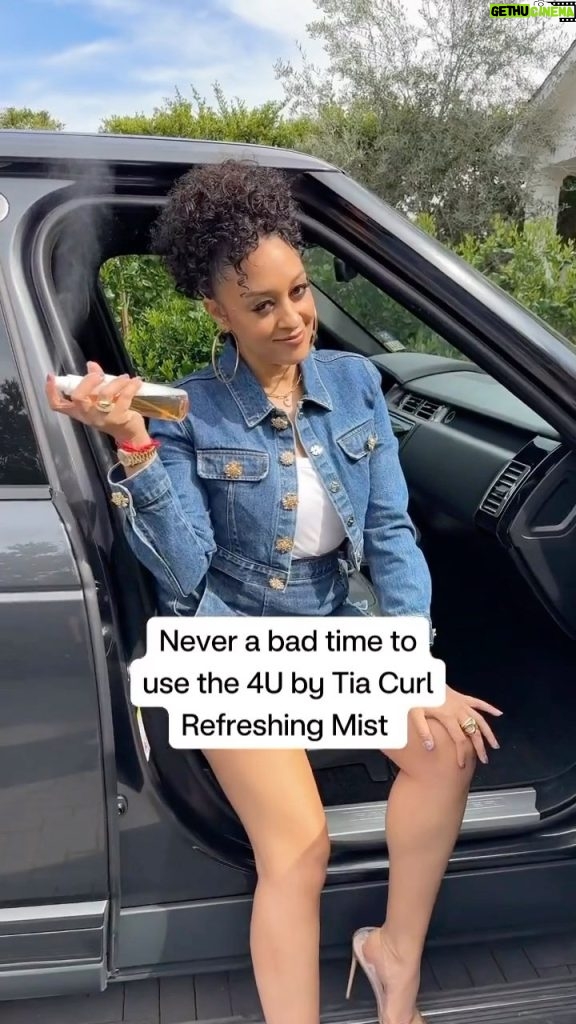 Tia Mowry Instagram - Headed out the door? Curl Refreshing Mist! Just woke up? Curl Refreshing Mist! In the car? Curl Refreshing Mist! Add a little boost of hydration anywhere anytime at 4UbyTia.com and @Walmart 💦