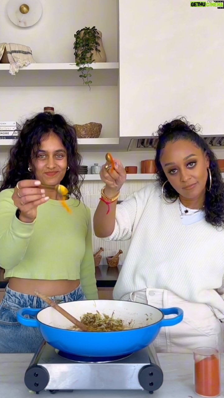 Tia Mowry Instagram - Queen @tiamowry came to my kitchen and she left NO crumbs πdefo laughed more than we cooked πππβ€οΈ Full recipe for this vegan butter tofu/ tikka masala on my website (www.radhidevlukia.com) it was SO GOOD!!!
