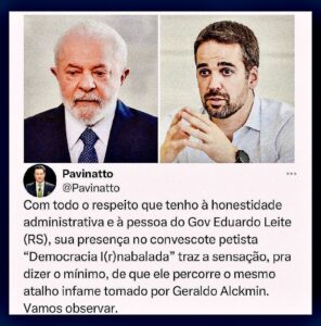 Tiago Pavinatto Instagram - Dos 27 representantes dos estados e do DF, estiveram presentes 12 governadores (45% dos governadores brasileiros; menos da metade): Amapá – Clécio Luis (Solidariedade); Bahia – Jerônimo Rodrigues (PT); Ceará – Elmano de Freitas (PT); Espírito Santo – Renato Casagrande (PSB); Maranhão – Carlos Brandão (PSB); Pará – Helder Barbalho (MDB); Paraíba – João Azevêdo (PSB); Pernambuco – Raquel Lyra (PSDB); Piauí – Rafael Fonteles (PT); Rio Grande do Norte – Fátima Bezerra (PT); Rio Grande do Sul – Eduardo Leite (PSDB); Sergipe – Fábio Mitidieri (PSD). São Paulo, Brazil