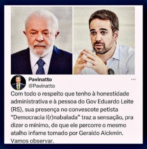 Tiago Pavinatto Instagram - Dos 27 representantes dos estados e do DF, estiveram presentes 12 governadores (45% dos governadores brasileiros; menos da metade):
Amapá – Clécio Luis (Solidariedade);
Bahia – Jerônimo Rodrigues (PT);
Ceará – Elmano de Freitas (PT);
Espírito Santo – Renato Casagrande (PSB);
Maranhão – Carlos Brandão (PSB);
Pará – Helder Barbalho (MDB);
Paraíba – João Azevêdo (PSB);
Pernambuco – Raquel Lyra (PSDB);
Piauí – Rafael Fonteles (PT);
Rio Grande do Norte – Fátima Bezerra (PT);
Rio Grande do Sul – Eduardo Leite (PSDB);
Sergipe – Fábio Mitidieri (PSD).