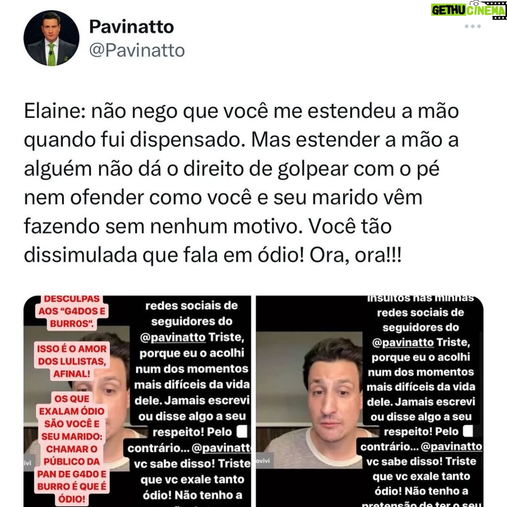 Tiago Pavinatto Instagram - À uma dissimulada @ElaineKeller , que acabou de chamar as suas vítimas de agressoras. São Paulo, Brazil