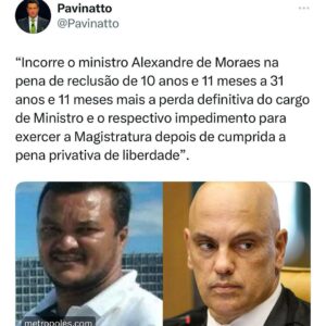 Tiago Pavinatto Instagram - OU O BRASIL PRENDE O MORAES OU O MORAES PRENDE O BRASIL.
Pouca Justiça e muita preventiva, os males do Brasil são.