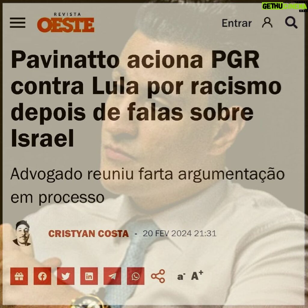 Tiago Pavinatto Instagram - ΛΠΤΙSSΙθΠΙSMθ é modalidade de ΛΠΤΙSSΕMITΙSMθ, que nada mais é do que RΑCΙSΜθ… que e CRΙΜΣ. São Paulo, Brazil