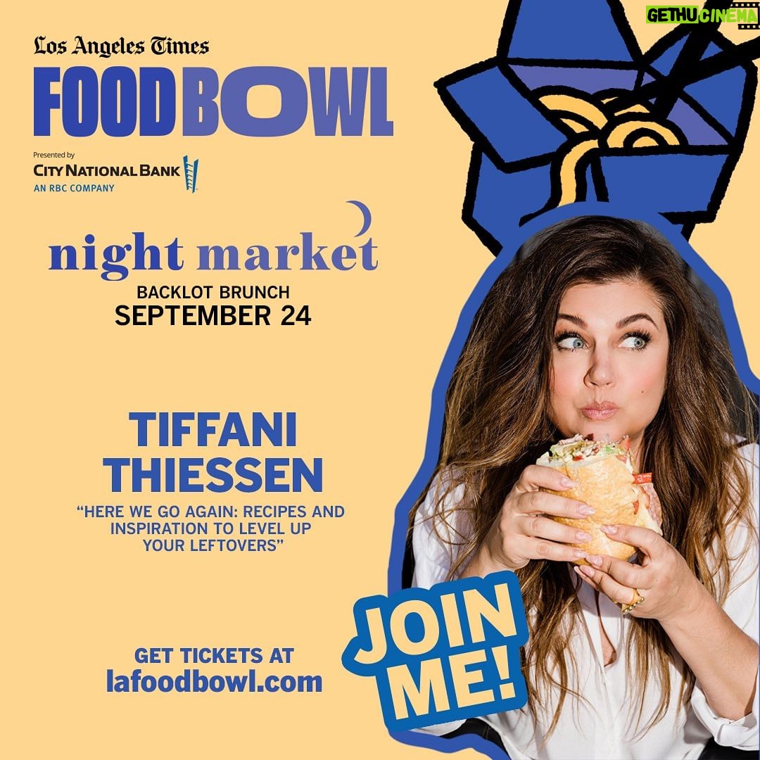 Tiffani Thiessen Instagram - Come see me at the @lafoodbowl Night Market on September 24. Bring the whole family for my live cooking demo on the L.A. Times Food Stage at Backlot Brunch, and stick around afterward for a meet and greet ❤️ I’ll have signed copies of my new cookbook, #HereWeGoAgain, available too. Get your tickets before they sell out at lafoodbowl.com! #LAFoodBowl presented by @CityNationalBank. @latimes @latimesfood @latimesevents Paramount Studios