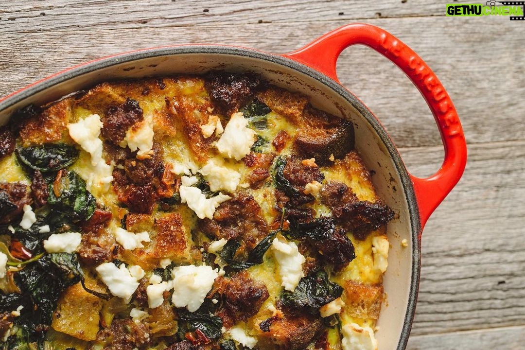 Tiffani Thiessen Instagram - My favorite Sunday morning meal- Egg, Sausage & Goat Cheese Casserole. An easy do ahead recipe that will please all the members of your family. ❤️ #recipe in my book #pullupachair