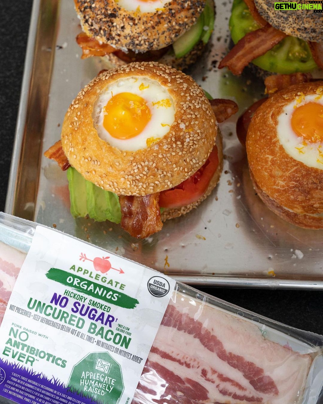 Tiffani Thiessen Instagram - My “Egg-in-a-hole Breakfast Sandwich is on for this rainy weekend. A breakfast that can also be served as lunch. Head to the #linkinbio for the #recipe for this family pleaser. @applegate #feelgood #pro