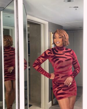 Tiffany Haddish Instagram - I am looking in the mirror and I know no one person can fulfill all my needs all the time, but at a minimum my long-term partners Need to be incredibly nurturing. What works best for me in a relationship is being with someone who makes me feel genuinely  cared for. Feeling safe and Loved gives me the security to embrace my full potential. It’s the energy that resonates with me in the most supportive way.. so the question is did I get some new D🍆? The answer is No. I Honestly can’t give all of this to a stranger that doesn’t Love me better than me. Thank you @laquan_smith for making a dress so beautiful I thought, I would just hook up with some random sexy dude it’s been a long time since I felt that sexy Thank you Glam team. #SHEWASREADY .