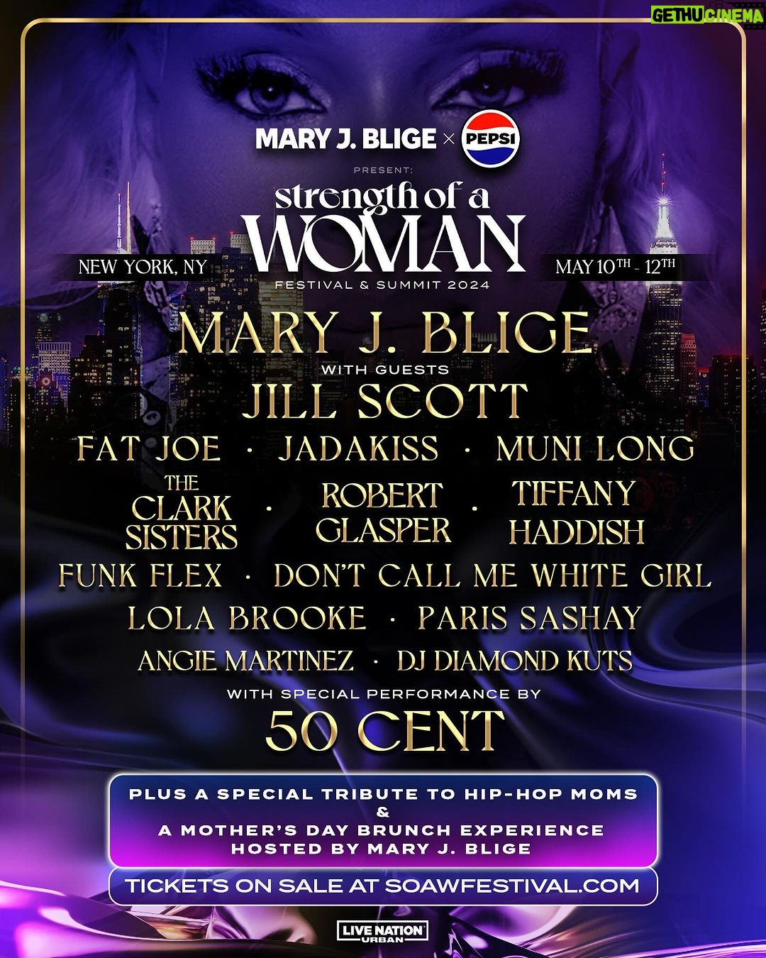 Tiffany Haddish Instagram - who’s ready for ‘yo mama’ jokes? 💁🏽♀️ cant wait to cut up at @strengthofawomanfest, presented by @therealmaryjblige and @pepsi, Mother’s Day weekend 💐 in NYC. Presale is live now on soawfestival.com | Use code STRENGTH
