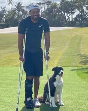 Tiger Woods Instagram - My course is coming along faster than I am 😃. But it’s nice to have a faithful rehab partner, man’s best friend.