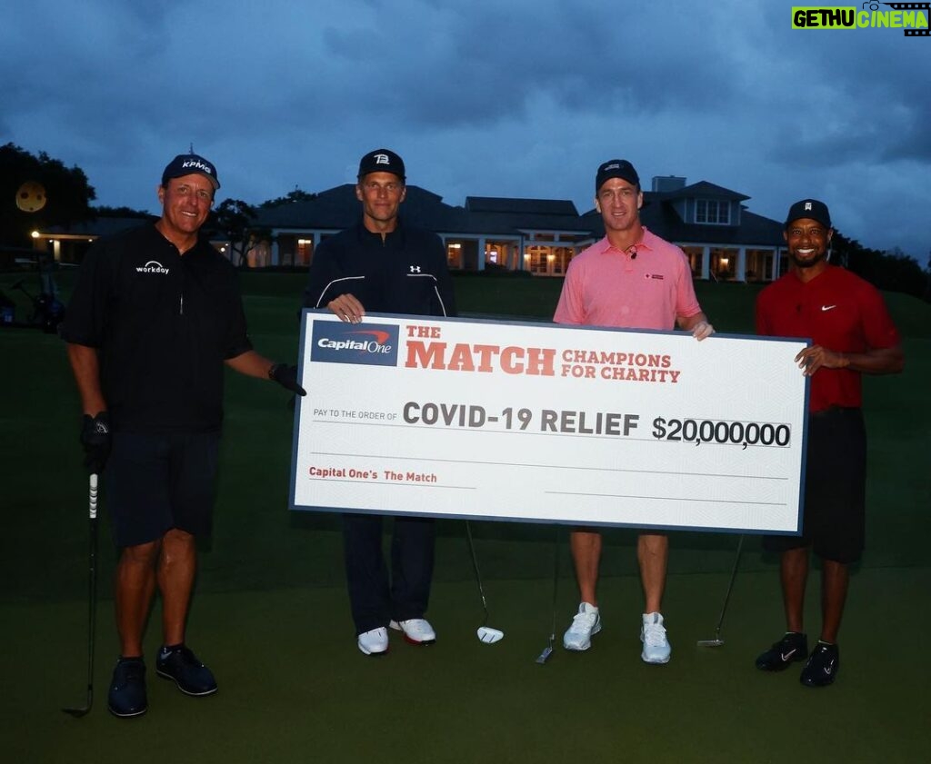 Tiger Woods Instagram - What a job by Peyton. Thanks for helping me beat @philmickelson this time around. @tombrady showed up too. What a fun day for an even better cause! Medalist Golf Club