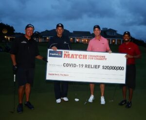Tiger Woods Instagram - What a job by Peyton. Thanks for helping me beat @philmickelson this time around. @tombrady showed up too. What a fun day for an even better cause!
