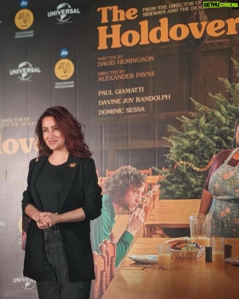 Tisca Chopra Instagram - You will want to watch two shows of #theholdovers back to back or hug everyone who saw the film with you in the theatre .. The last time I felt this way was after seeing #asgoodasitgets .. But then this is an #alexanderpayne film! He also gave us #sideways and #aboutschmidt and #election so it’s isn’t wholly a surprise, this feeling of having your heart expanded while you feel a deep loneliness .. The Holdovers is brilliant in every way .. the performances #paulgiamatti @davinejoy @dominic.sessa are sublime, the music a charming unobtrusive score, the cinematography set in the 1970s vintage portrait look, absolutely stunning .. but what is its absolute triumph is its writing by @davidhemingson .. a caustic, hilarious and heart warming character study of loneliness and unlikely friendship .. It isn’t a surprise that the film is nominated for 5 @theacademy awards .. Bravo @miramax #granvia for making this gem .. thank you @universalpicturesindia for bringing it to India! Thank you to our own @mumbaifilmfestival and @pvrpictures @pvrcinemas_official for having us last evening .. an evening to be cherished! #everydayslay PVR ICON, Infinity Mall, Andheri West, Mumbai