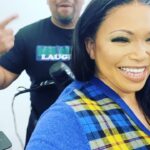 Tisha Campbell Instagram - Behind the scenes of the #martinshowreunion my boy @imawinner is helping @nikkrokkshair with this hair while he’s thinks he’s serenading me.