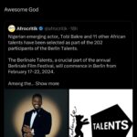 Tobi Bakre Instagram – Grateful to God for the journey thus far!

Grateful to everyone God has used to make this a reality!

Grateful to you guys ❤️

– 2023 Best Actor AMVCA
– 2023 Best Actor AMAA Awards
– 2023 Best Actor Future Awards
– 2023 Special Recognition Awards Afriff
– 2023 Sunnewsonline Price for Acting
– Acceptance to the Berlinale talents 2024 set
– 2022 Highest Grossing Actor 

The best is yet to come. That I strongly believe! Golden Globe and Oscars some day! Amen?!!! Amen!!!

Photo by- @wilsononwukastudios 
Outfit by- @tjwho @tjwho.universe