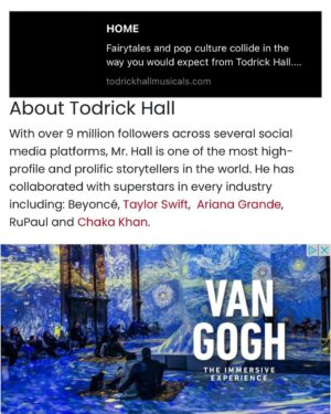 Todrick Hall Instagram - Thank you @officialbroadwayworld for the lovely article! I’m blown away that this dream of mine is finally coming true! This week on Tuesday the first album “Cinderella Rock!” drops featuring @cynthiaerivo @_solaylay @nicolescherzinger @adampascal @taylizlou @laurabellbundy @jordinsparks @jadenovah @mrcheyennejackson @shobean @teresadianestanley and more…

*To find out how you can license @todrickhallmusicals visit TodrickHallMusicals.com