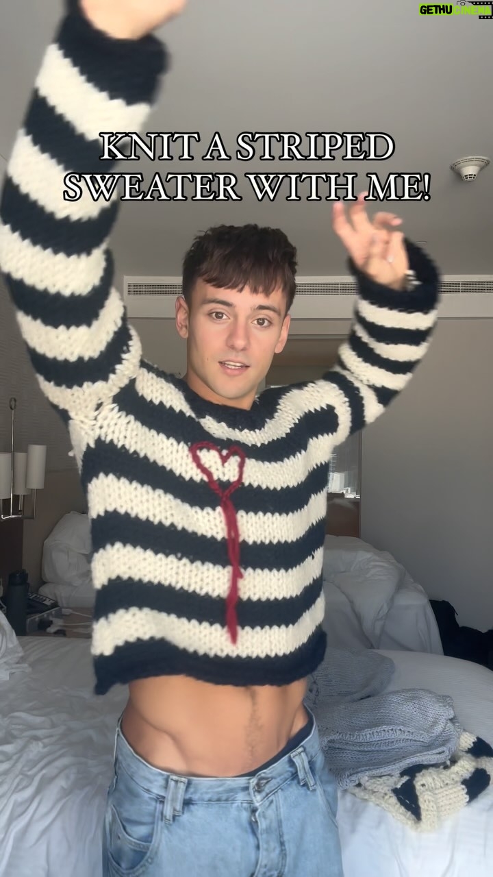 Tom Daley - 116K Likes - KNIT A STRIPED SWEATER WITH ME! 💙🤍
•
•
I set myself a little challenge to try and make a whole sweater on my 6 hour flight but I ran out of yarn! So had to finish it when I get there! What do you think?