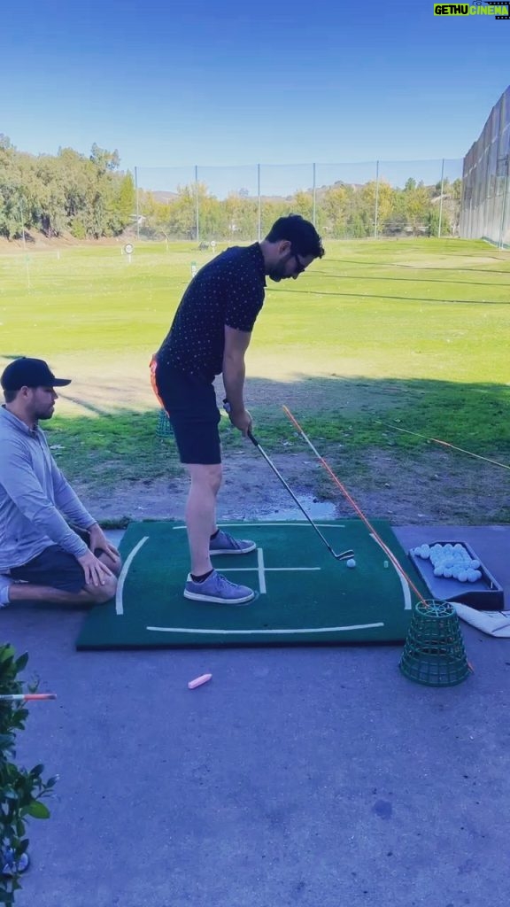 Tom Ellis Instagram - So I went for my birthday present golf lesson today with @georgegankasgolf and some sneaky guy called @johnnyruiz01 puts tape all over my back when I’m not looking. Unbelievable.