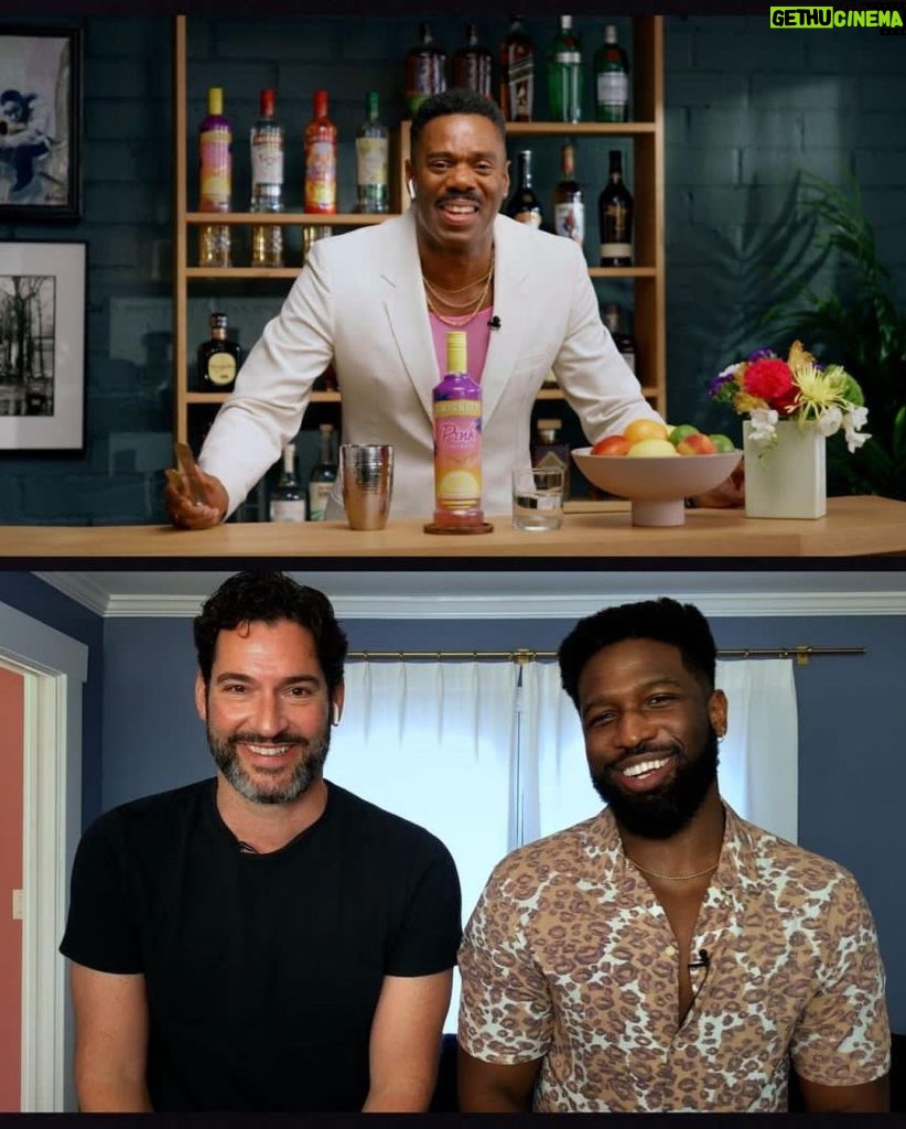 Tom Ellis Instagram - LOVED having a bottomless brunch with my beautiful friends @kingofbingo and @brandonkylegoodman celebrating #pridemonth and making cocktails. Go to Link in my bio for the full video #bottomlessbrunch #fatherfrank #pride ❤️🧡💛💚💙💜