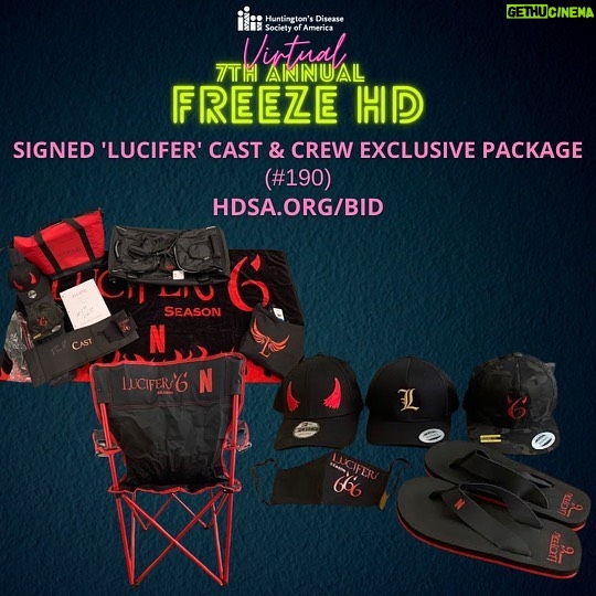 Tom Ellis Instagram - Don’t miss out on winning either of these 2 fantastic #Lucifer auction lots at the annual @hdsanational #FreezeHD event!!! It’s TOMORROW October 16th 9PM EST / 6PM PST To join the event, donate, learn more about HD go to HDSA.org/FreezeHD How to take part in the Auction: Go HDSA.org/bid and look for Item Numbers: 1 Zoom call with Lucifer swag #136 2 Lucifer Cast and Crew Exclusive package. #190 Link is in my bio Auction ends at 8:30 PM Pacific at the end of the show.