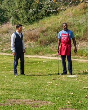 Tom Ellis Instagram - Little #bts of me and dad aka @dennishaysbert getting our practice in whilst we can 😈⛳️#lucifer phot by @joshstyle