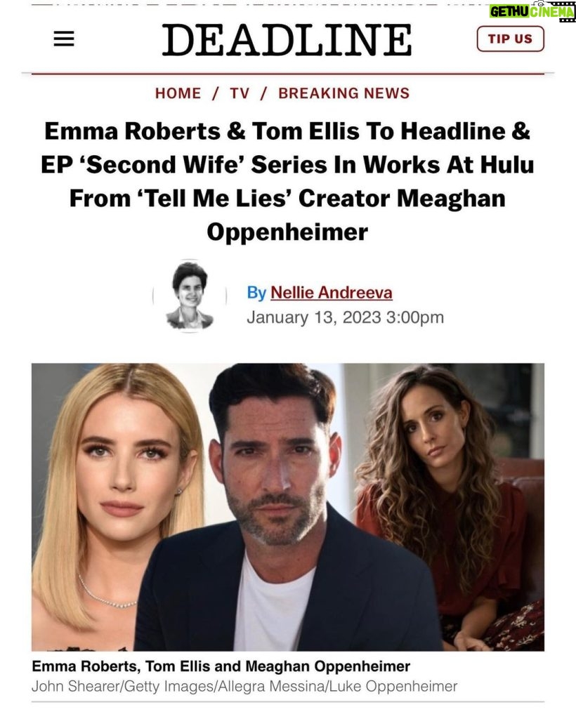 Tom Ellis Instagram - Im so so excited about teaming up with the ridiculously talented love of my life @moppyoppenheimer and the (also ridiculously talented) and wonderful @emmaroberts for this show!!!! So happy to be with you @belletrist @kpreiss and @hulu ❤️