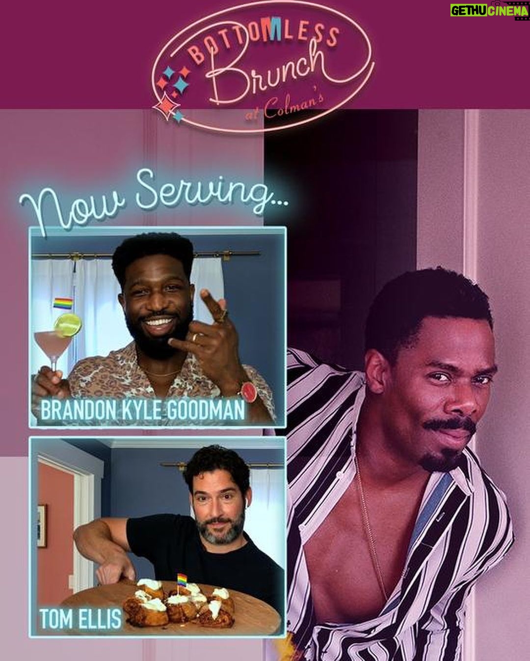 Tom Ellis Instagram - LOVED having a bottomless brunch with my beautiful friends @kingofbingo and @brandonkylegoodman celebrating #pridemonth and making cocktails. Go to Link in my bio for the full video #bottomlessbrunch #fatherfrank #pride β€οΈπ§‘ππππ
