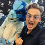 Tom Fletcher Instagram – Book signing 1 of the day done! Thanks to everyone who came to @piccadillywaterstones to get A Christmasaurus Carol signed. Special shout out to Lucy and this amazing Christmasaurus costume! 🤘🎄