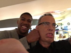Tom Hanks Instagram - Met Champ Anthony Joshua in UK on the Graham Norton Sho-oooof!  Hanx.