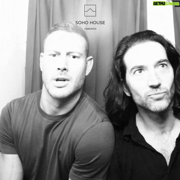 Tom Hopper Instagram - One inch apart social distancing....standard 2021 reaction. Bromance mode....ENAGAGE! @luke_j_roberts @sohohouse Soho House Toronto