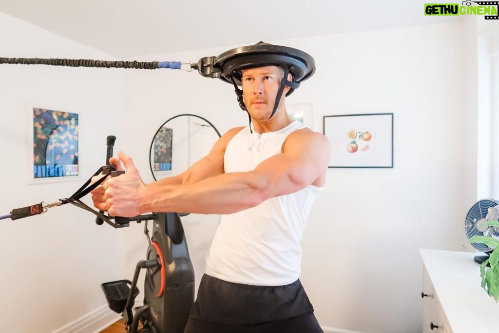 Tom Hopper Instagram - Family quarantine begins! Using the time for some rehab and strengthening work. If you haven’t used the @theironneck yet, you’re missing out. I love this thing. As a tall guy, good posture is so important for the neck and back, and something I’ve fought with a lot of my younger life. This thing safely allows you to strengthen the support muscles in those all important areas. HIGHLY recommend, and can be incorporated in to lots of other exercises to test the body further👌🏼