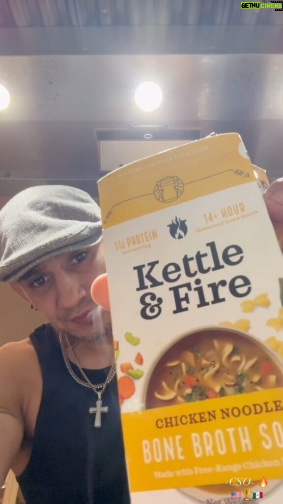 Tony Ferguson Instagram - Chicken🐓Noodle Bone Broth Soup By @kettleandfire Not A Bad Choice For🩺 Bone🍖Broth Soup 🥇 🤝 -CSO- 🇺🇸🏆🇲🇽 # 11g’s of Protein 2.5 g’s of Fat Slow Simmered Bone Broth 🥣 🔥 Low Calories, Low Cholesterol, Low Fat 👨‍🍳 Low Maintenance Crew🍃- Champ 🦹‍♂️ # GetSome 🎓