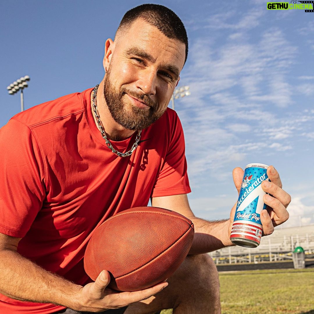 Travis Kelce Instagram - 🔋 ACCELERATOR GIVEAWAY 🔋 Want to stay fueled and refreshed all summer? For a chance to win a summer supply of Rocket Pop Accelerator and a custom cooler: 🔋 Follow me + @drinkaccelerator 🔋 Tag a friend who could use some energy 🔋 Check @drinkaccelerator’s story on 8/17 for winner Be sure to grab a can from a @hyvee near you #TeamAccelerator