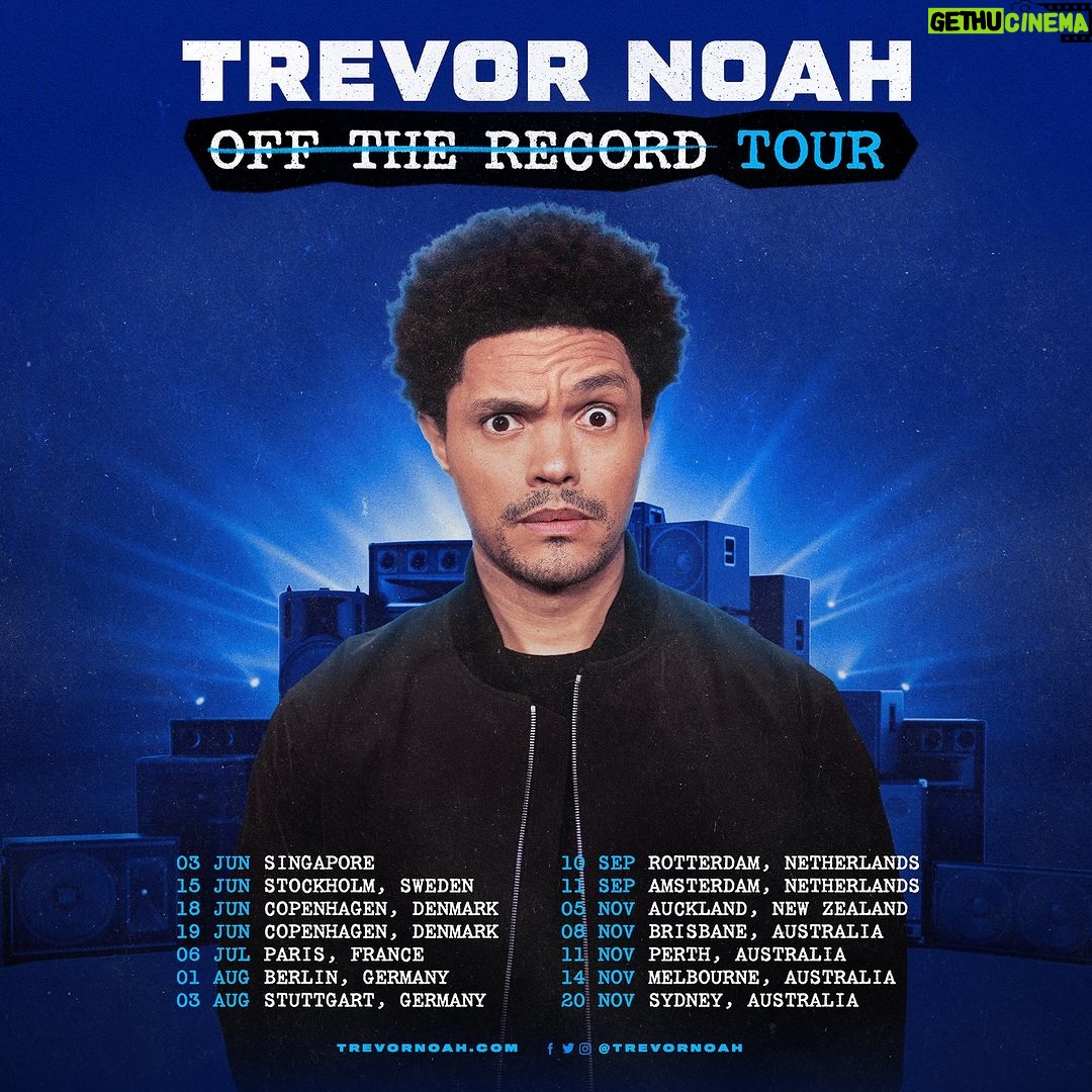 Trevor Noah Instagram - Iβm excited to announce 8 new countries to my #OffTheRecordWorldTour !!! ππ½π₯ You can signup now on my website to get the early ticket code as presale starts tomorrow!! I truly canβt wait to get back!! πΈπ¬ πΈπͺ π©π° π«π· π©πͺ π³π± π³πΏ π¦πΊ
