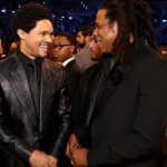 Trevor Noah Instagram - I wouldn’t dare try to sum up my #GRAMMYs night by just posting a pic with @jayz & a pic with @Beyonce! Soooo… here are TWO pics with @JayZ & TWO with @beyonce! 🙌🏽🙌🏽🔥😂 📸: @kevinmazur @gettyentertainment Crypto.com Arena