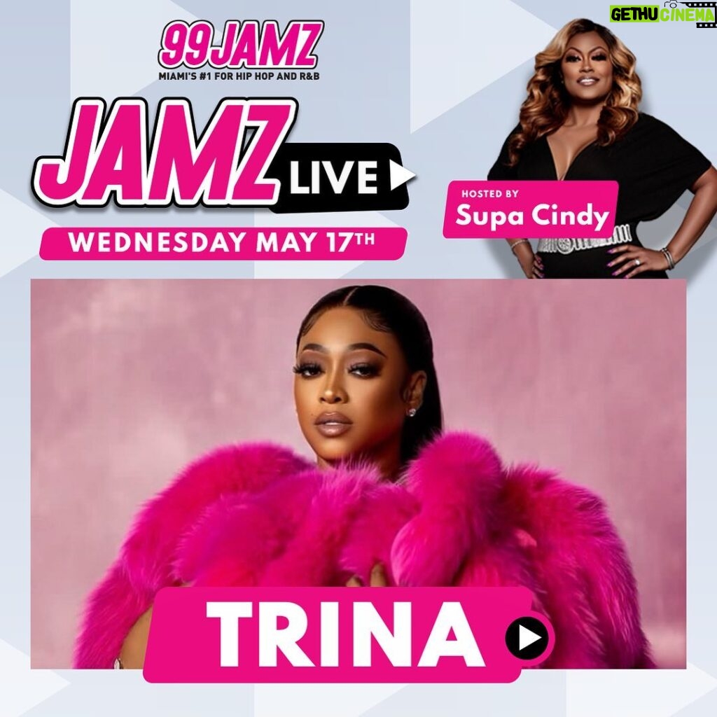 Trina Instagram - #99Jamz is giving you a chance to get up close and personal with the #DiamondPrincess @trinarockstarr 💎💎💎 #JamzLive is going down this Wednesday hosted by our girl @supacindy 👑 Listen or register on the #99Jamz app to get on the guest list 📝 #Miami #305 #trina #trinarockstarr #hiphop #rap #wcw #radio #supacindy Miami, Florida