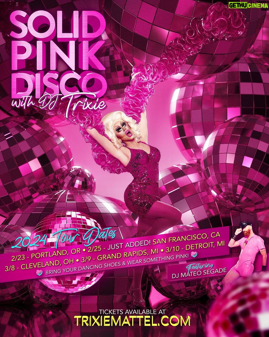Trixie Mattel Instagram - Just added San Francisco! Get your tickets for my Solid Pink Disco tour! Ticket link in bio (SF tickets on sale Friday)
