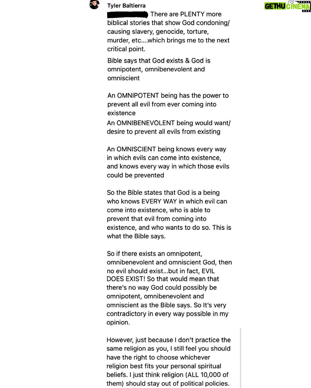 Tyler Baltierra Instagram - This is what the majority of people who are opposing abortion rights, are all basing their arguments on & I just don’t understand it. Do they not remember the history & origin of this nation & why we have the democracy we all love & cherish so much? The FIRST AMENDMENT states: “Congress shall make no law respecting an establishment of religion, or prohibiting the free exercise thereof;” Yet we’re STILL having to fight to keep religion out of political law! This is the whole reason our “founding fathers” decided to write the constitution in the first place! To be free from the possibility of totalitarian tyrannical power & to protect, insure & uphold our rights as citizens! Nobody is forcing you to get an abortion Nobody is forcing you to like abortion Nobody is forcing you to agree on abortion The bottom line is, NOBODY IS FORCING YOU! YOU HAVE A CHOICE & the FREEDOM to do what you want with your own reproductive organs! YOU HAVE A CHOICE between YOU & YOUR DOCTOR on how to best manage your personal individual healthcare (which include your reproductive organs). Why would you NOT want these rights?