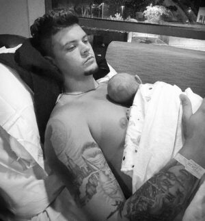Tyler Baltierra Instagram - There is no better feeling in the world than hearing your baby’s little breathing sync with yours as both of your heartbeats do the same through the warmth of your skin as it touches theirs. I’m head over heels in love! 😍❤️😭🌹 #DaddysGirl #GirlDad