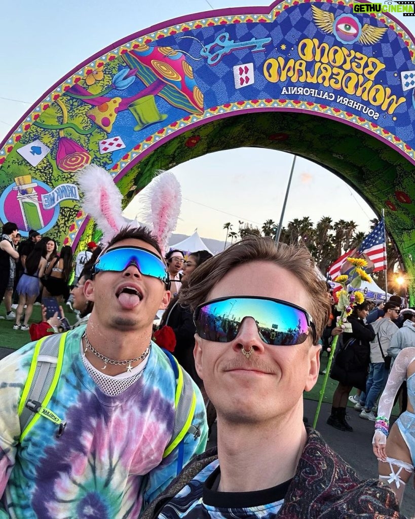 Tyler Oakley Instagram - lil brother’s first rave 🐰👹 #beyondwonderland Beyond Wonderland