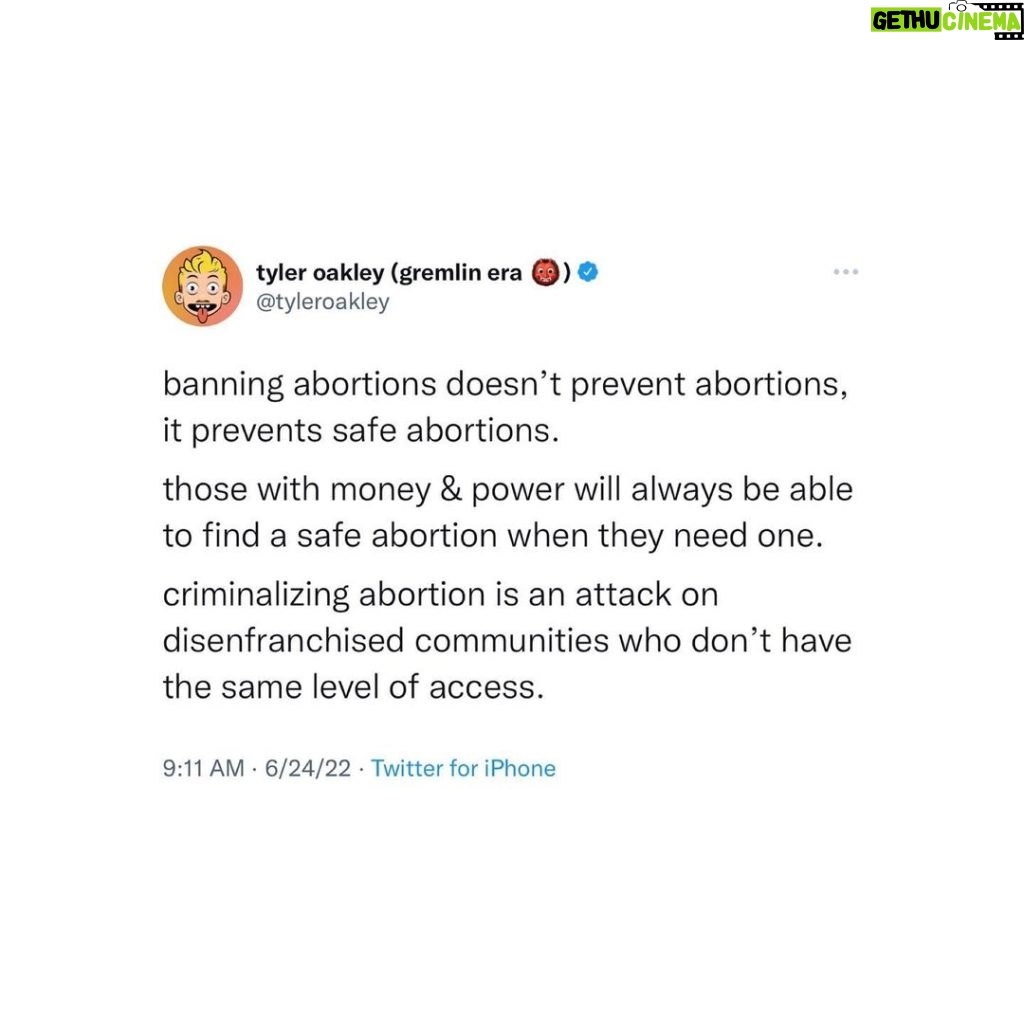 Tyler Oakley Instagram - CALL TO ACTION: abortion is now a state level issue & we MUST win these positions of power to fight for abortion access. if you can chip in $5 or $500, we can help turn the tide in these races to protect the rights of as many people as possible. Link in @brianderrick_’s bio.