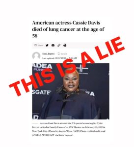 Tyler Perry Instagram - [SOUND ON] After I’ve gotten several calls from people giving me their condolences and I didn’t know what they were talking about, I was sent this article that’s going around. I don’t know how she could have died and nobody told me or her. So I called her and asked her was she dead and she said hell no! Can whoever is responsible for this please stop you better be careful when you speak death over a child of God. This woman is loved by millions and you’re hurting a lot of people. Cassi is fine living her best life with no worries, no cares, no social media, and no drama. She’s waiting to shoot the next season of House of Payne.