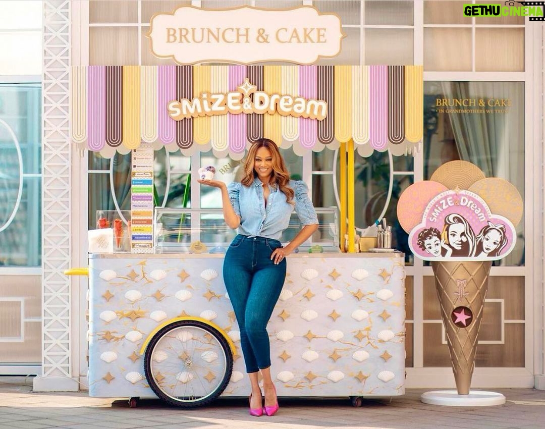 Tyra Banks Instagram - Guess what! SMiZE & DREAM is now in Dubai! Get scoops of our creamy, dreamy ice cream🍦and yummy hidden PRiZES at our very first residency at the most beautiful restaurants we’ve ever seen, @brunchandcake. Brunch & Cake has four amazing restaurants in the UAE (3 in Dubai and 1 in Abu Dhabi) and SMiZE & DREAM ice cream 🍦 experiences are at ALL of them. PLUS, we’ve got crazy amazing SMiZE signature dishes on the menu. 😋 Hint: One of them involves our ice cream + fried chicken!🤤 See you there! 🍨 #SMiZEandDREAM #SMiZE #SMiZEandDREAMUAE #InAbuDhabi #DubaiLife #MyDubai #BrunchandCake #AbuDhabiLife #AbuDhabi #BrunchandCakeUAE #Residency