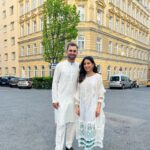 Ushna Shah Instagram - Eid Mubarak from the Amins in Wien!🌙 @hamza.amin87 Both of us wearing our friend @zainabchottaniofficial 😘 My Jewelery: @esfirjewels My shoes: @insignia_shoes #ushnashah #ushnashahamin #eidday1 Vienna, Austria