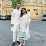 Ushna Shah Instagram - Eid Mubarak from the Amins in Wien!🌙 @hamza.amin87 Both of us wearing our friend @zainabchottaniofficial 😘 My Jewelery: @esfirjewels My shoes: @insignia_shoes #ushnashah #ushnashahamin #eidday1 Vienna, Austria