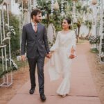 Ushna Shah Instagram - Our forever begins. We are so grateful for the abundance of love we have received from all over the world. Please allow me to formally introduce my husband: His name is Hamza Amin, he is obviously very easy on the eyes, but that doesn’t even scratch the surface. He is an incredibly kind, loving, romantic, hard working, passionate, honest, witty, hilarious, intelligent, disciplined, fun and generous soul with far too many qualities to write here.. I am blessed to have him as my other half and my best friend for life. “And they lived happily ever after” ♥️ 🎥 📸 1-4: @mahasphotographyofficial 5-8: @thrupolaroids (Like how I snuck in the Shendi reel at the end🤭) (PS. I still haven’t posted my 🇦🇹 👰🏻‍♀️ look, I’ll get around to that soon). My hair & makeup for the waleema by my lovely chacha-in-law, the great @tariqaminofficial 🤗 #hamush @hamza.amin87