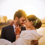 Ushna Shah Instagram - Our forever begins. We are so grateful for the abundance of love we have received from all over the world. Please allow me to formally introduce my husband: His name is Hamza Amin, he is obviously very easy on the eyes, but that doesn’t even scratch the surface. He is an incredibly kind, loving, romantic, hard working, passionate, honest, witty, hilarious, intelligent, disciplined, fun and generous soul with far too many qualities to write here.. I am blessed to have him as my other half and my best friend for life. “And they lived happily ever after” ♥️ 🎥 📸 1-4: @mahasphotographyofficial 5-8: @thrupolaroids (Like how I snuck in the Shendi reel at the end🤭) (PS. I still haven’t posted my 🇦🇹 👰🏻‍♀️ look, I’ll get around to that soon). My hair & makeup for the waleema by my lovely chacha-in-law, the great @tariqaminofficial 🤗 #hamush @hamza.amin87