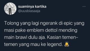 Uus Instagram - Untuk epical glory yang tiap season tetap epic. Tolong kasi jalan sedikit aja buat abang-abangnya yang mau solo ke legend. Pake layla boleh, pake lesley juga boleh tapi buildnya gausa beli item defense, kasian abang fighter sama roam udah inisiasi war musuhnya ditembakin tapi rasanya lebih sakit disabet lord menit 12. Monmaap ini mah.🙇