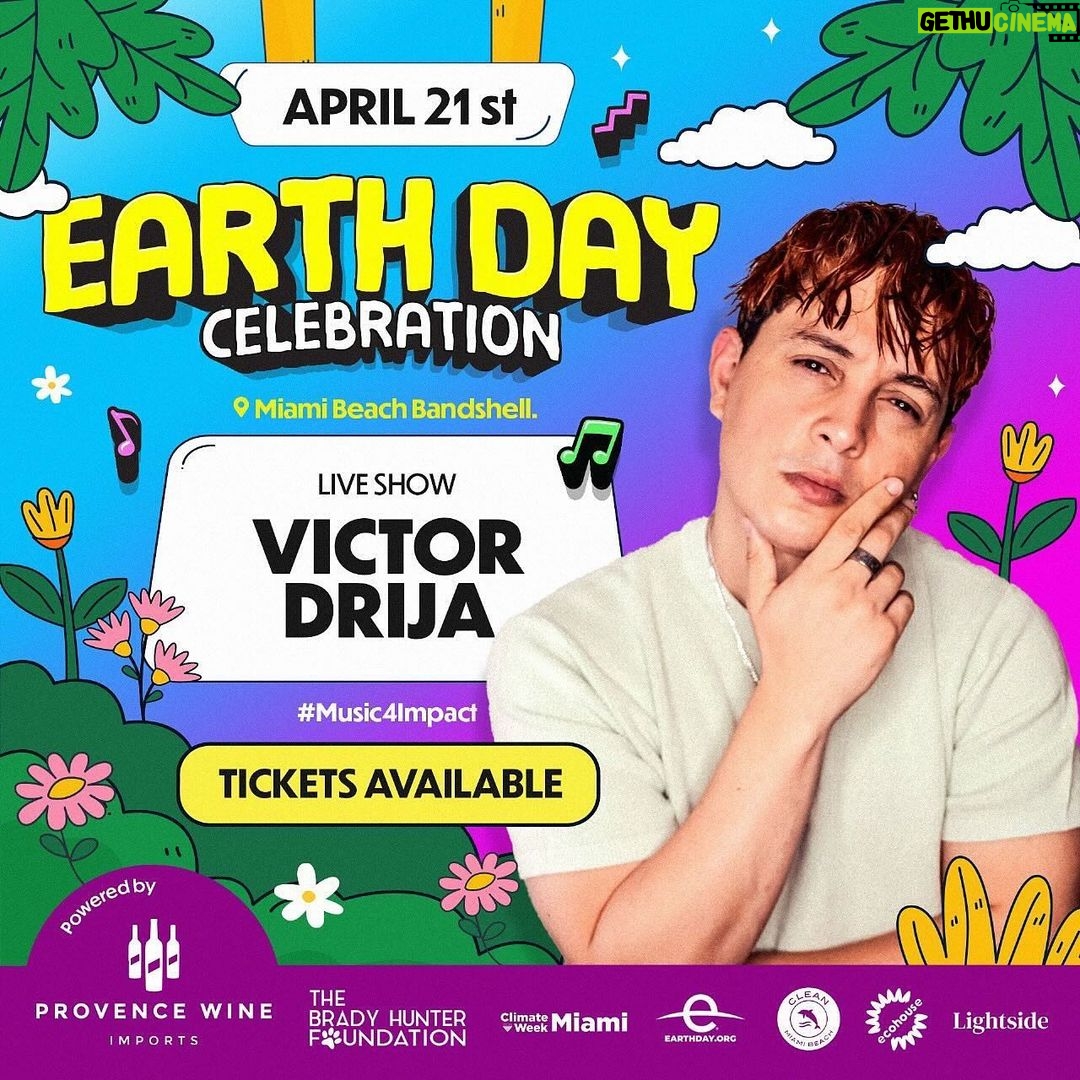 Víctor Drija Instagram - #EarthDayCelebration has arrived in Miami! Get your tickets now and join the Music for Impact Festival! LIMITED CAPACITY bit.ly/earthday-tickets at @miamibeachbandshell 🌎🎶🥳 Top musicians, top speakers, top celebrities, sport icons, food and more! The preview includes activities, such as Beach Clean Up, sunset DJ set and Buddhist Monk Blessing & Meditation. Your ticket will help assist conservation and ecological restoration as well as protecting animal sanctuaries! Join the great launch of Miami Climate Week @miamidadecount! ¡Ya llegó #EarthDayCelebration a Miami! ¡Sacá tus tickets ahora y sumate al Festival de música de Alto Impacto! CAPACIDAD LIMITADA link in bio - bit.ly/earthday-tickets en @miamibeachbandshell ¡Artistas, speakers, celebridades, iconos deportivos, música y más! La previa incluye actividades como Limpieza de Playa, Bendición y Meditación de Monjes Budistas y un DJ Set al atardecer. ¡Tu entrada ayudará a conservar y restaurar reservas ecológicas como también proteger santuarios de animales! ¡Unite al lanzamiento de Miami Climate Week @miamidadecount! 🙏🏻🌎🎶🙌🏽✨🥳 #MusicFestival #Miami #EarthDay #Music4impact Miami Beach, Florida