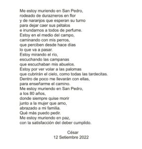 Verónica Lozano Instagram - César Mascetti se despidió de sus seres queridos con estas palabras . La muerte , la vida , el amor y la belleza confluyen para poner en palabras y de modo honesto y consciente el saber del partir , de irnos . Convivimos con esa idea de finitud , que muchas veces ignoramos o no aceptamos . Leer sus palabras , refuerza lo q ya se . Estamos de paso .. . Gracias César por tu simpleza , tu don de gente y tu huella en el periodismo. Por tus palomas , duraznos y rosas . Gracias @sanmihanovich por compartir esta belleza. Mónica preciosa te abrazo y beso 🕊❣️🌸💐