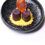 Vikas Khanna Instagram - From New Delhi (110009) to New York (10009)……Our Sweet Potato has had a long journey with the change of Zip code. At Bungalow, we are bringing Indian Cuisine with all its techniques, textures & taste in new forms. Traditional yet modern. Smoked Purple Sweet Potatoes. Mango Panna Sauce. Yam Chip. Ashwagandha Boondi. Brilliant Artist - @kirucalstime Edits - @weddingsbypsybaa 26 Days To Go